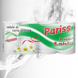 Pariss Hirtie Igienica Aroma Musetel 3 straturi, 110 foi, 8 role 