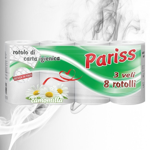 Pariss Hirtie Igienica Aroma Musetel 3 straturi, 110 foi, 8 role 