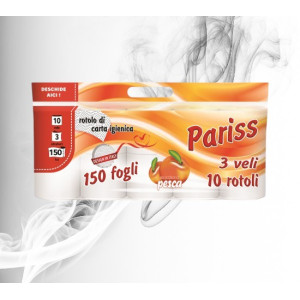 Pariss Hirtie Igienica Aroma Piersic 3 straturi, 150 foi, 10 role 