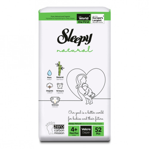 Sleepy Scutice Natural 4+ Maxi (9-16 kg) 52 buc